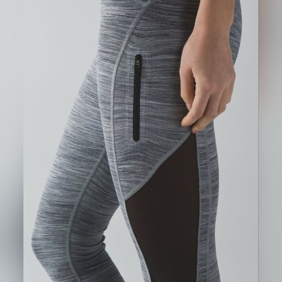 Lululemon Sun Runner Crop Leggings Space Dye Gray Black Cropped Size 8 Workout - Picture 3 of 11